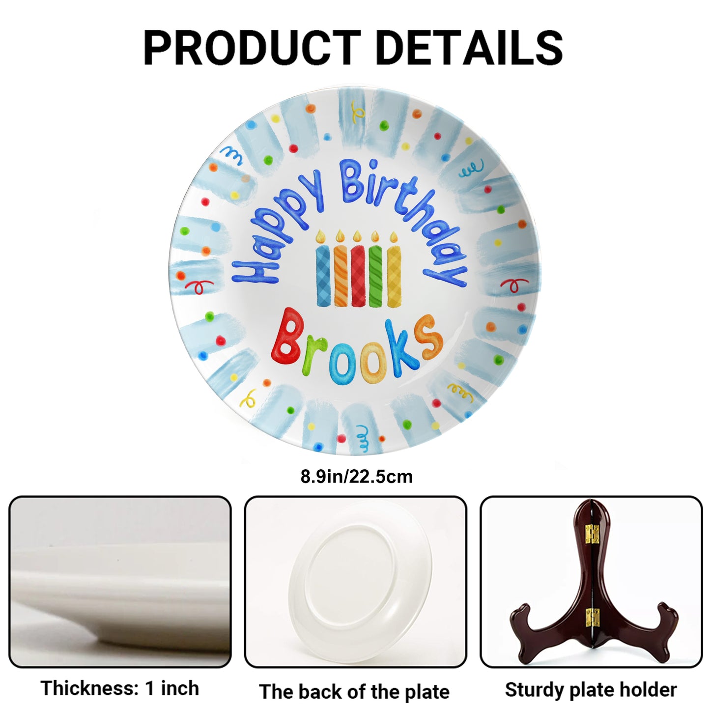 Colorful Candles with Blue Confetti Border Personalized Birthday Plate P23GWI0