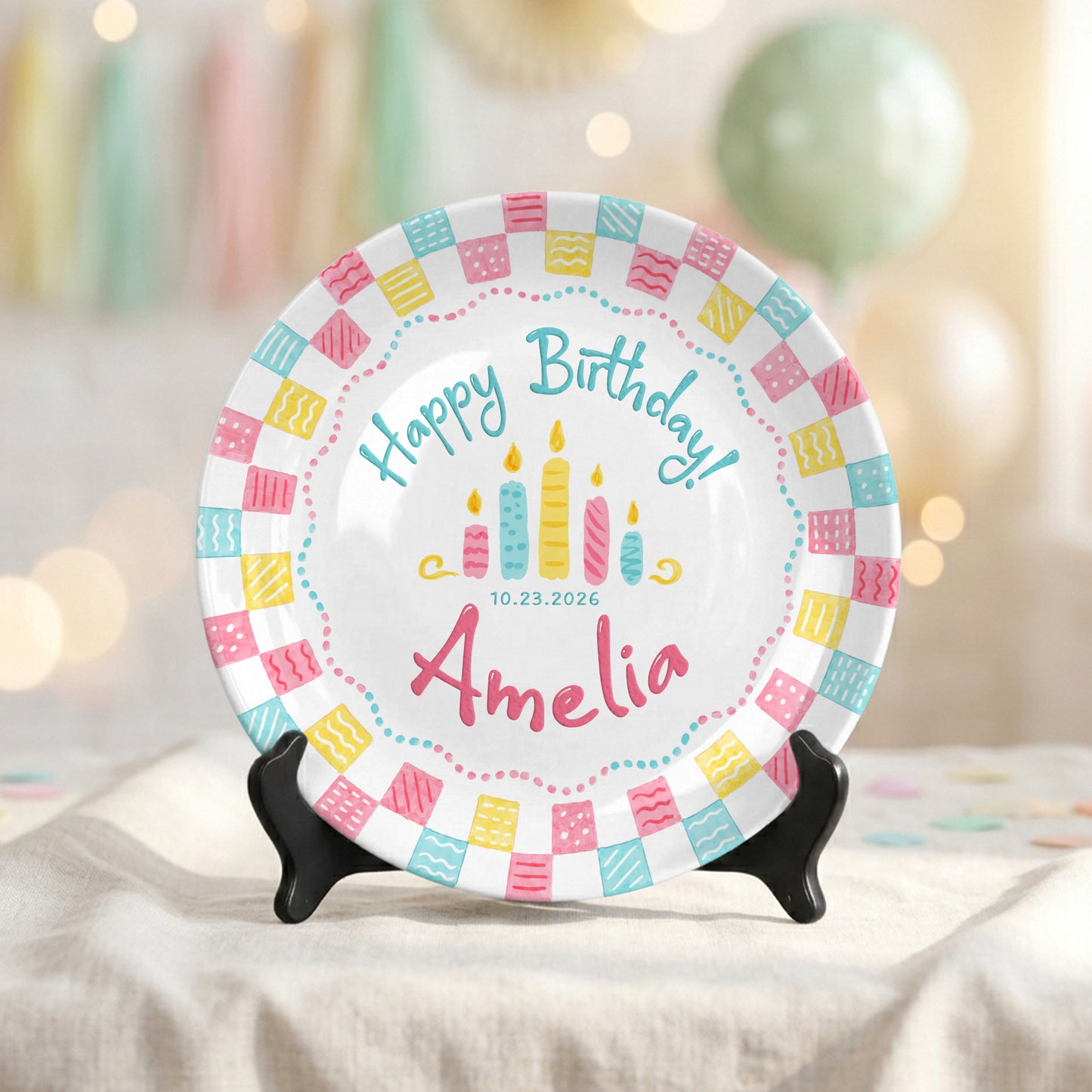 Colorful Cake Candle First Birthday Gift Personalized Birthday Plate P818O6E0