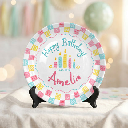 Colorful Cake Candle First Birthday Gift Personalized Birthday Plate P818O6E0