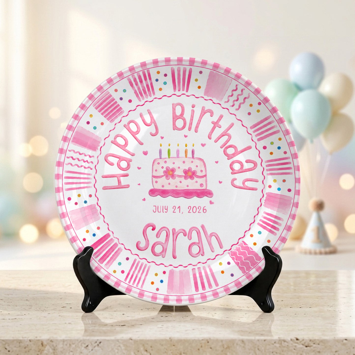 Pink Cake Celebration Keepsake Personalized Birthday Plate for Kids P878FC0