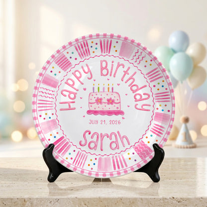 Pink Cake Celebration Keepsake Personalized Birthday Plate for Kids P878FC0