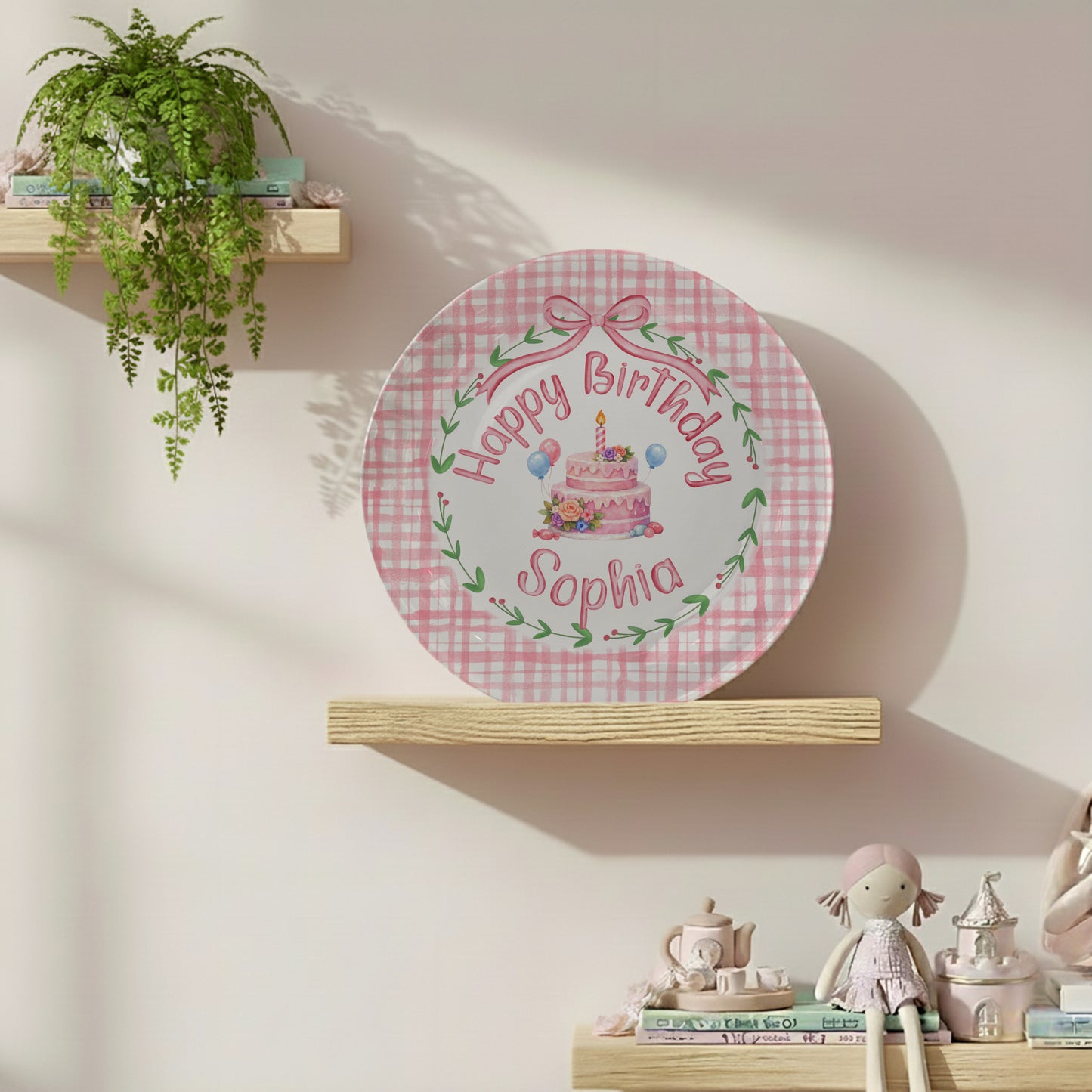 Pink Gingham Personalized Birthday Plate P130CVP0