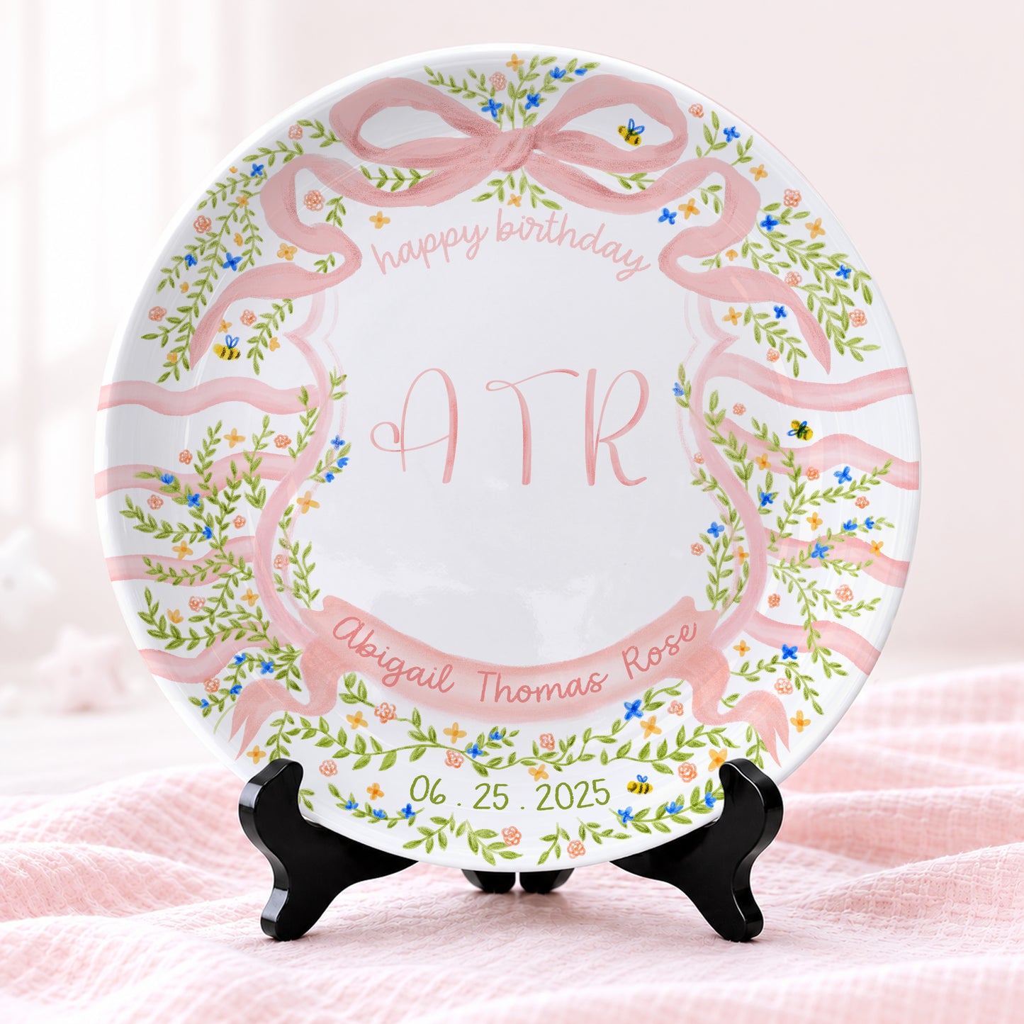Floral Monogram Personalized Birthday Plate P5293SS0
