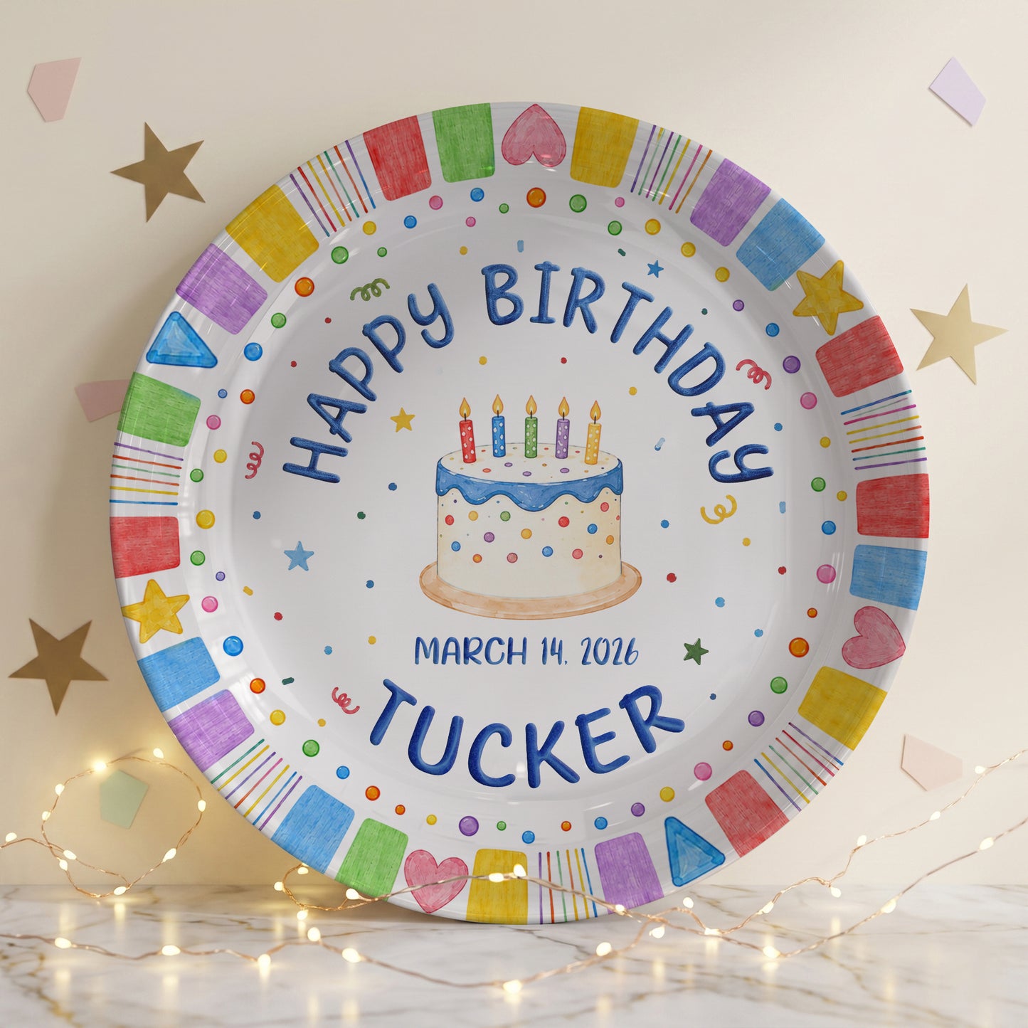 Colorful Birthday Cake Personalized Birthday Plate, Birthday Party Keepsake Gift P722I1O0