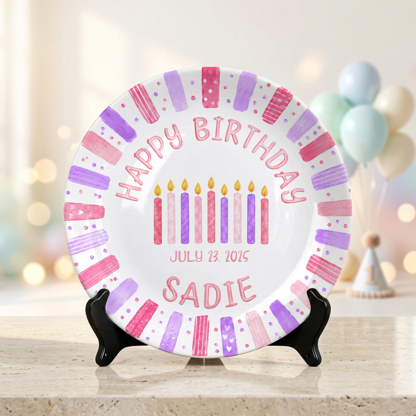 Pink Candle Keepsake Personalized Birthday Plate for Kids Celebration Gift Tradition P810XNA0