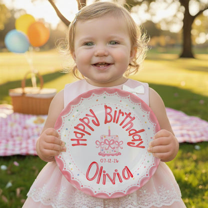 Pink Scalloped Border Personalized Birthday Plate P318HLY0