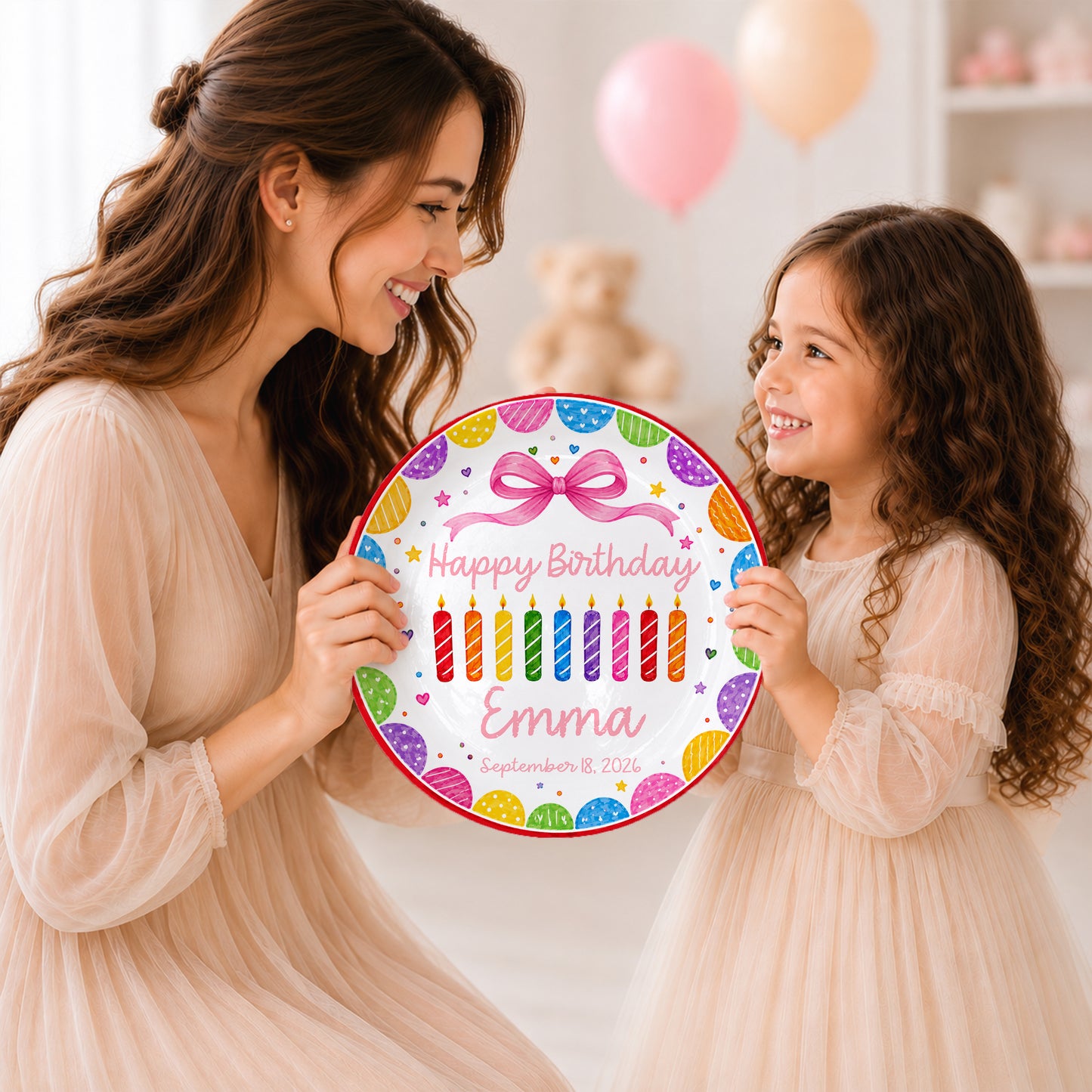Happy Birthday Rainbow Candles Keepsake Personalized Birthday Plate for Kids P619T3J0