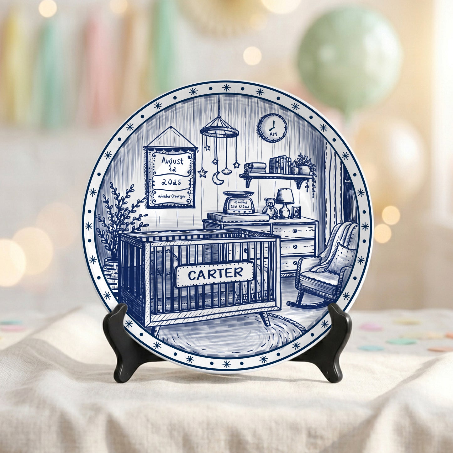 Custom Newborn Keepsake Personalized Baby Birth Plate, Name Stats Nursery Decor P820OIX0