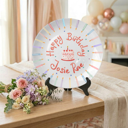 Pastel Candle Cake Personalized Birthday Plate P428WPD0