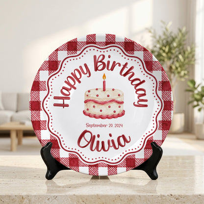 Red Gingham Birthday Cake Keepsake Personalized Birthday Plate P718CMU0