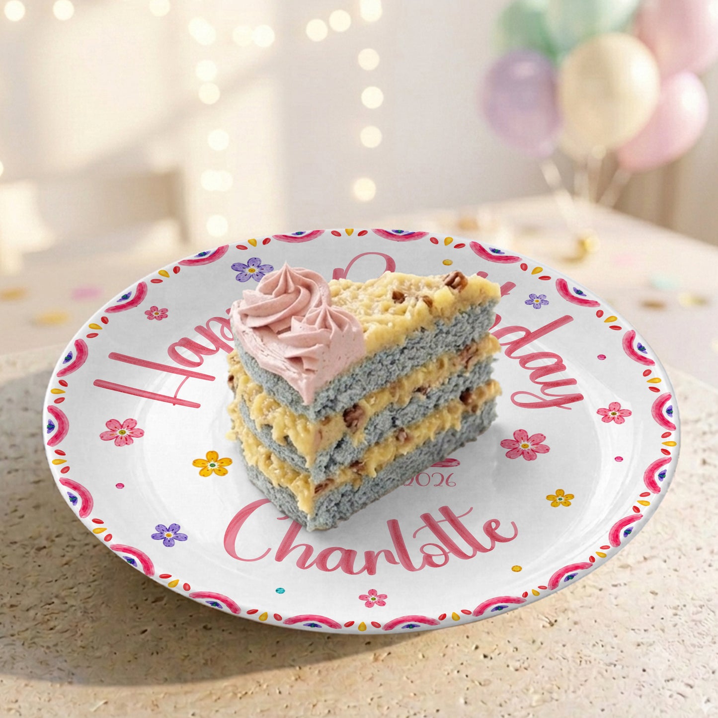 Floral Cake Custom Name Kids Keepsake Gift Personalized Birthday Plate P814OTD0