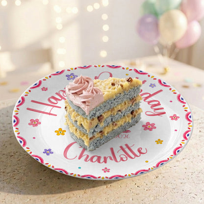 Floral Cake Custom Name Kids Keepsake Gift Personalized Birthday Plate P814OTD0