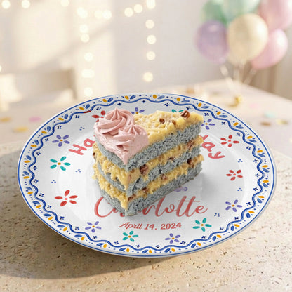 Colorful Floral Cake Design Personalized Birthday Plate for Little Girls P814DYI0