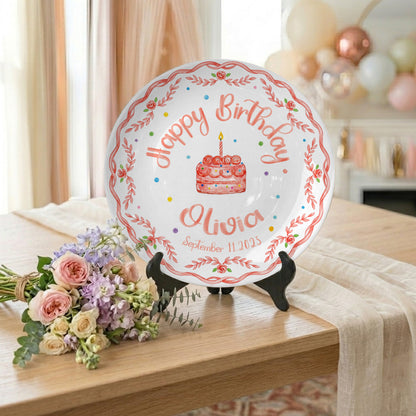 Coral Rose Cake Personalized Birthday Plate P417BXK0
