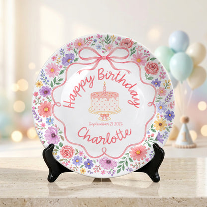 Floral Bow Cake Keepsake Personalized Birthday Plate for Girls P87DHJ0