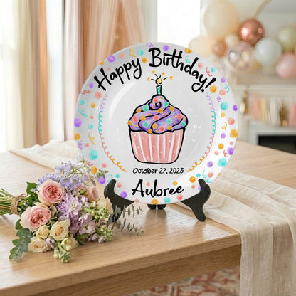 Colorful Confetti Cupcake Personalized Birthday Plate P42L9D0