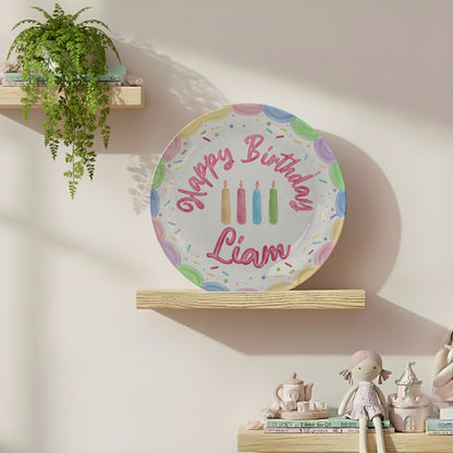 Pastel Candles and Rainbow Border Personalized Birthday Plate P225FQF0