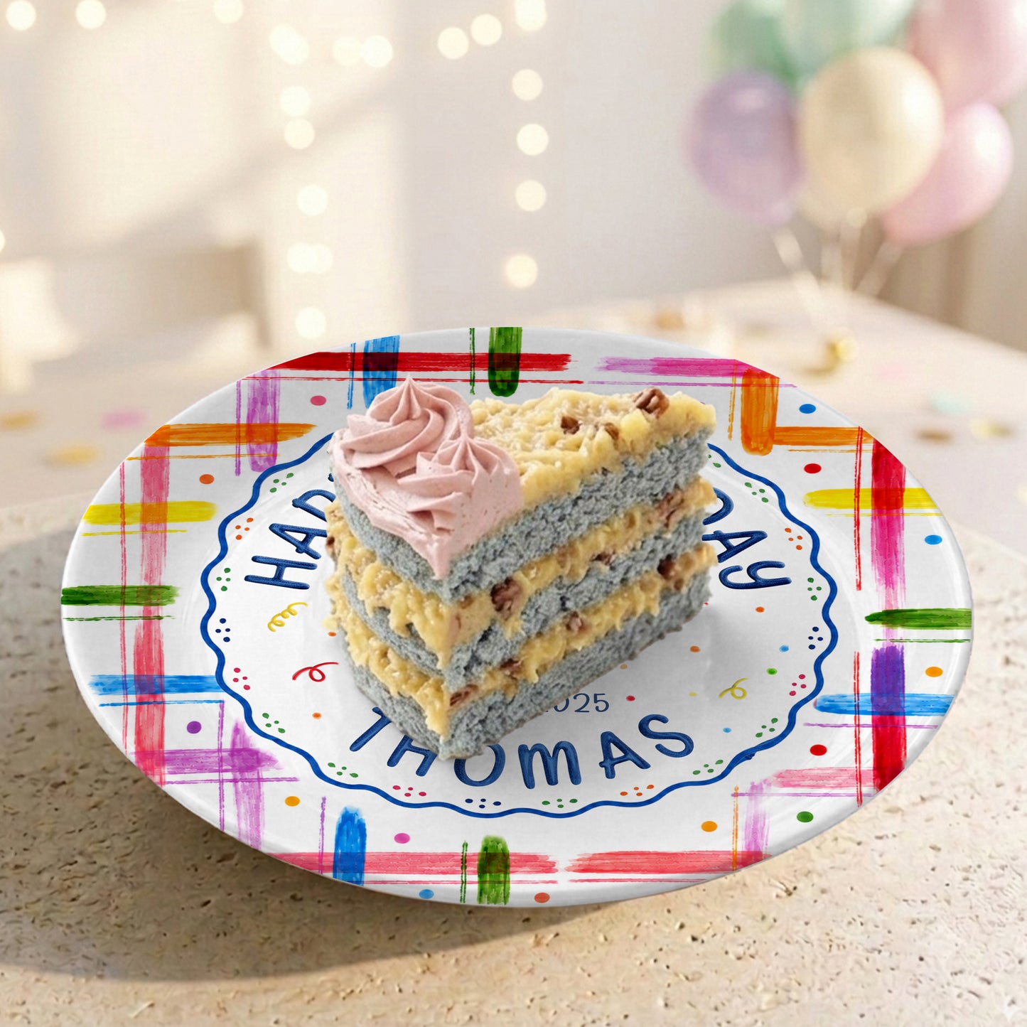 Colorful Cake Name Date Kids First Birthday Personalized Birthday Plate P815DJ50