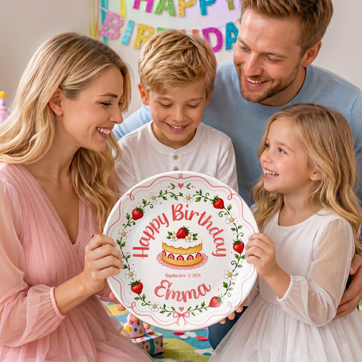 Pink Strawberry Birthday Keepsake Personalized Birthday Plate P73MUO0