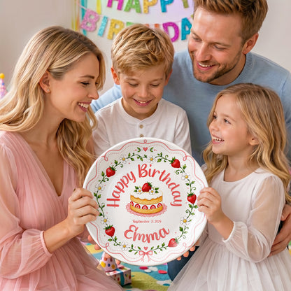 Pink Strawberry Birthday Keepsake Personalized Birthday Plate P73MUO0