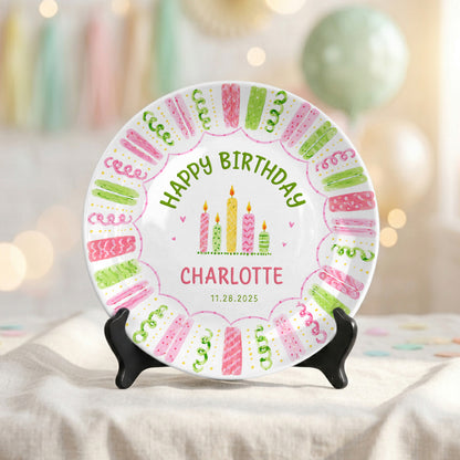 Colorful Pink Green Candle Design Personalized Birthday Plate for Kids P814XTQ0
