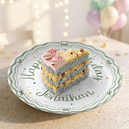 Scalloped Happy Birthday Custom Name Ceramic Keepsake Personalized Birthday Plate D821CNO0