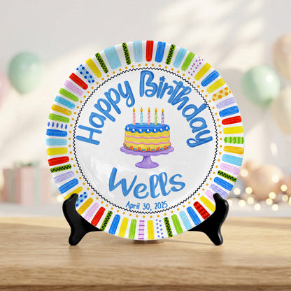 Colorful Cake Custom Name Kids Keepsake Gift Personalized Birthday Plate P821ZAT0