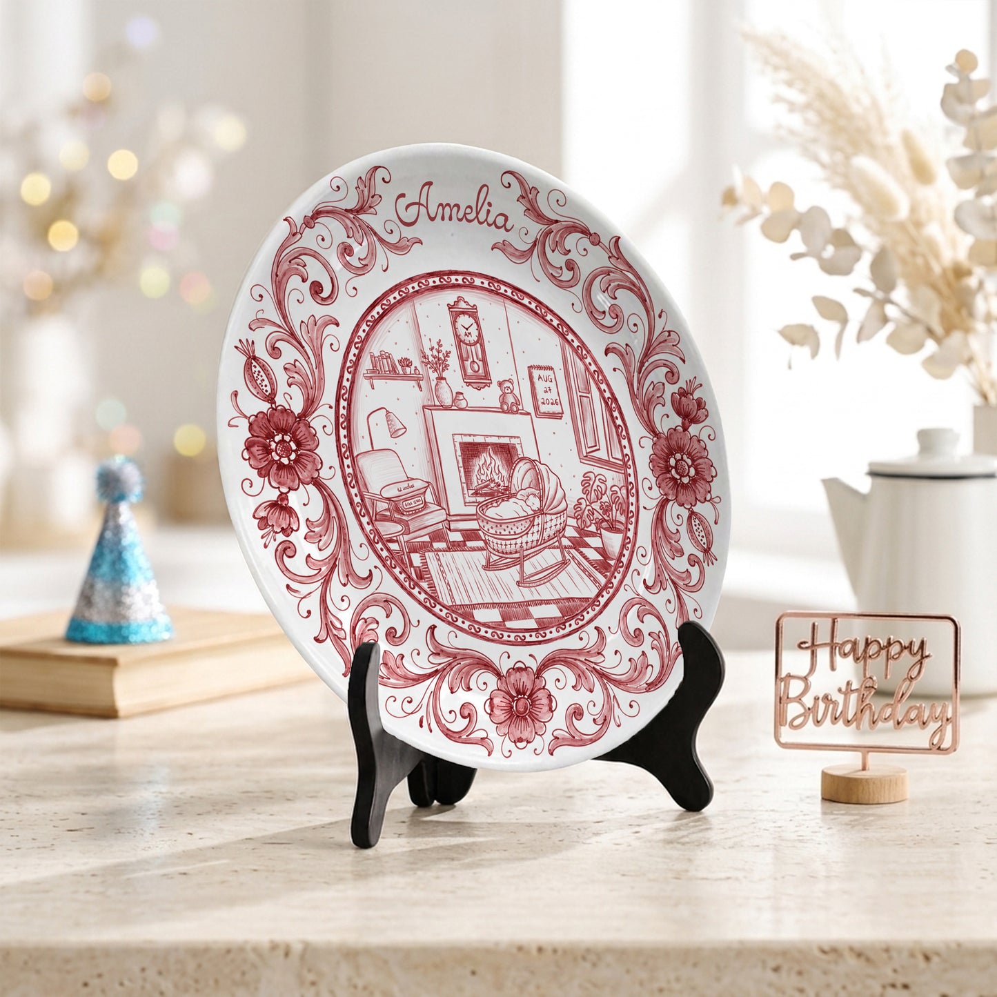 Red Baby Birth Keepsake Personalized Birthday Plate P719RMV01b