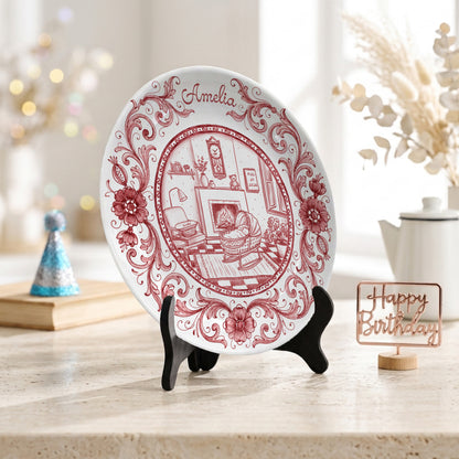 Red Baby Birth Keepsake Personalized Birthday Plate P719RMV01b