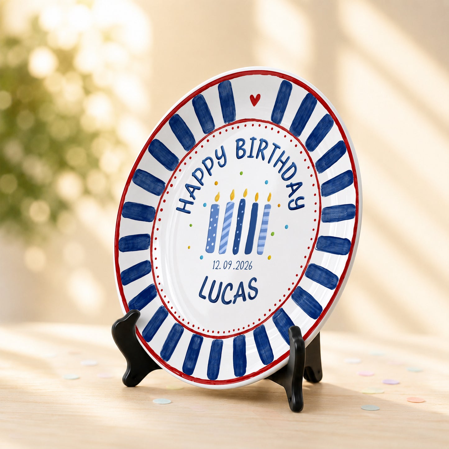 Blue Striped Birthday Candles Personalized Birthday Plate P626KF7TT