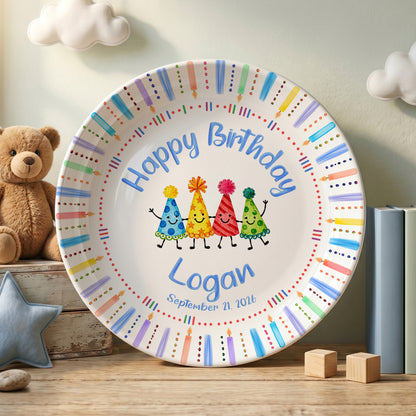 Birthday Hat Candle Border Personalized Birthday Plate P530NCK0