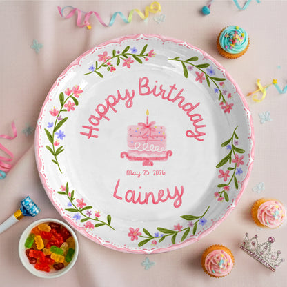 Pink and Blue Floral Plates Personalized Birthday Plate D311DZZ0