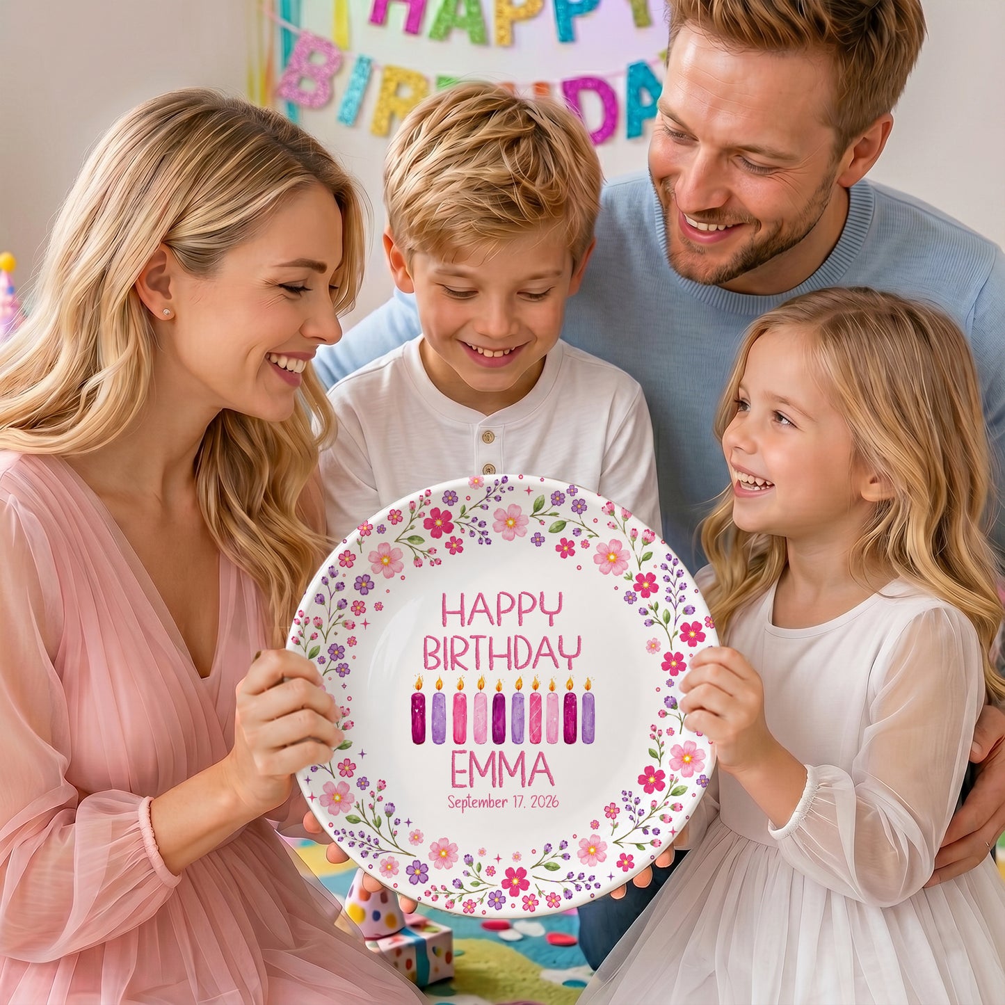 Floral Birthday Candles Personalized Birthday Plate for Girls D625JGX0