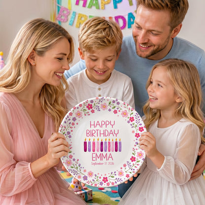 Floral Birthday Candles Personalized Birthday Plate for Girls D625JGX0