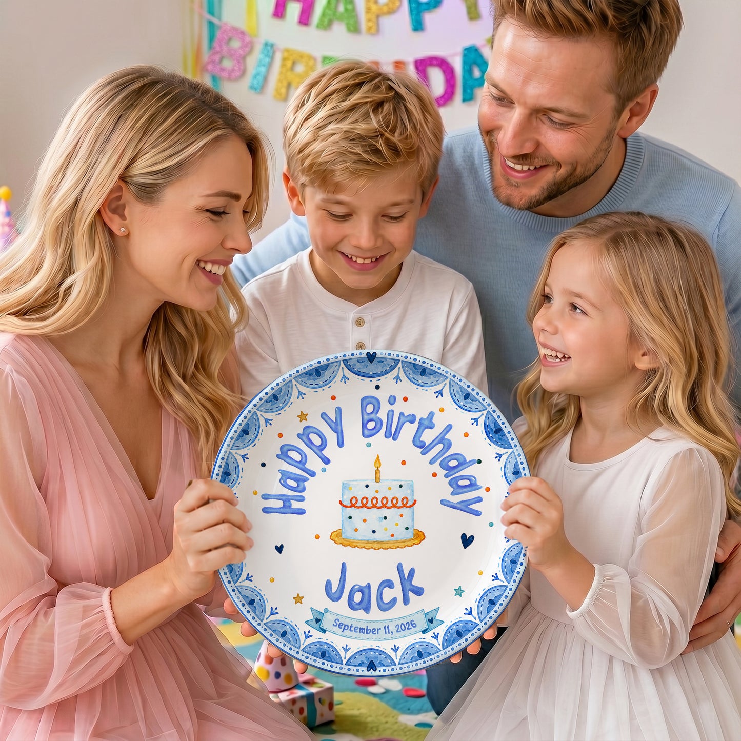 Blue Cake Celebration Personalized Birthday Plate for Kids P620NVN0