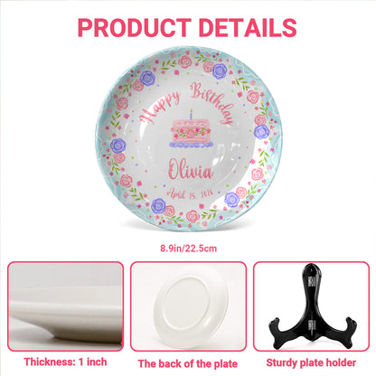 Pink Floral Scallop Personalized Birthday Plate P226GZM0