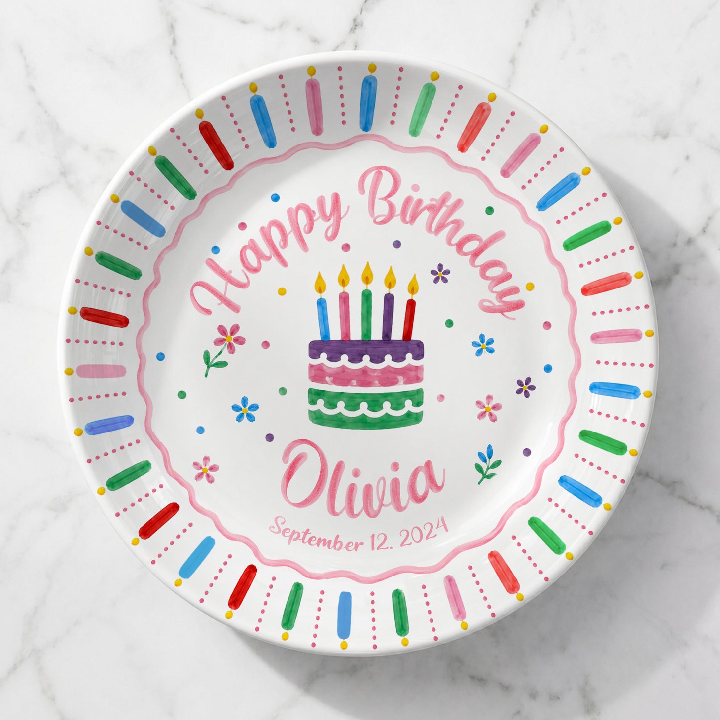Colorful Birthday Cake Keepsake Personalized Birthday Plate for Kids D6250W50