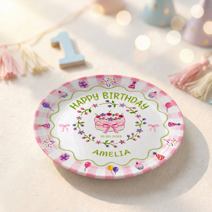 Floral Berry Cake Keepsake Personalized Birthday Plate for Girls and Kids P730TD80