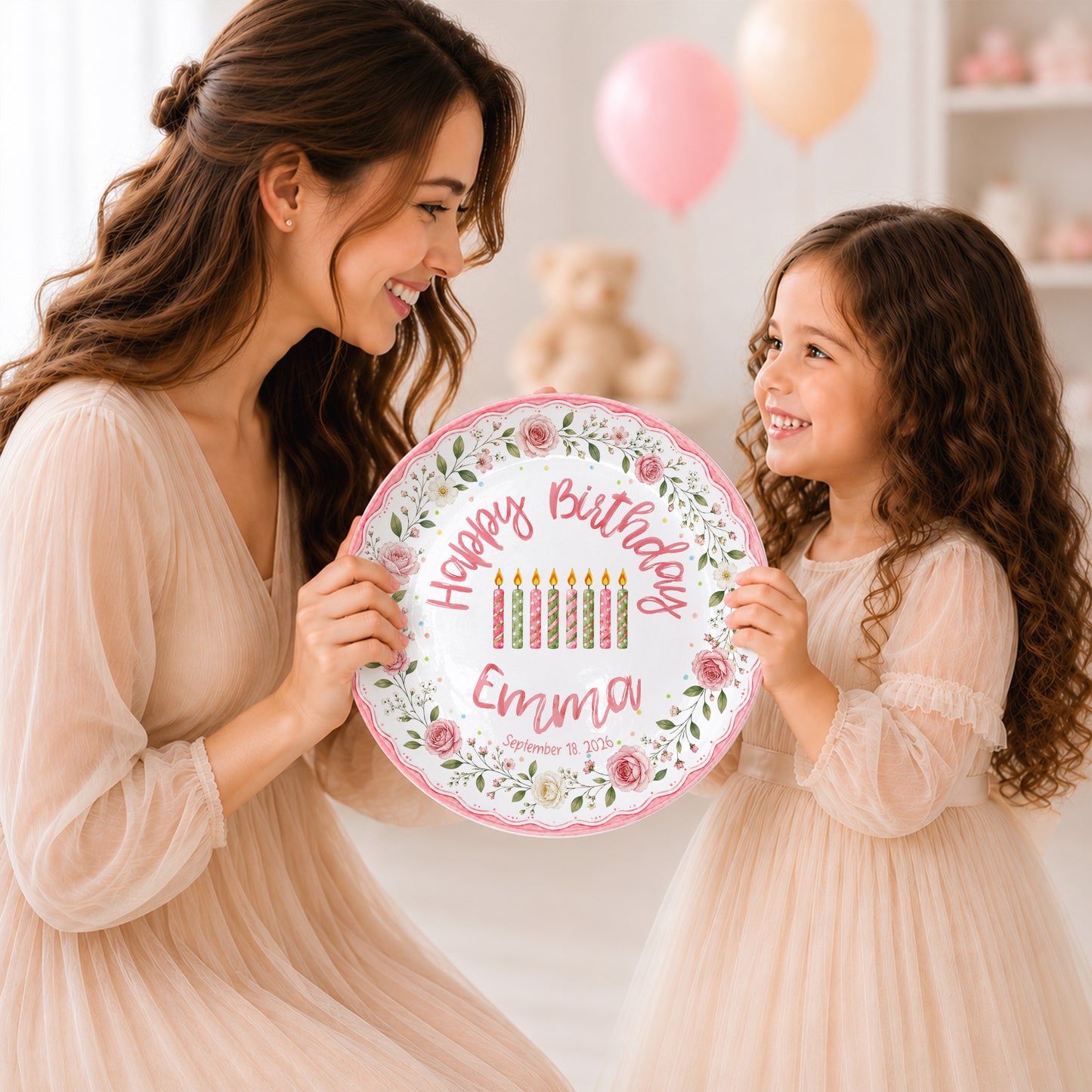 Pink Floral Birthday Keepsake Personalized Birthday Plate for Girl P620HCV0