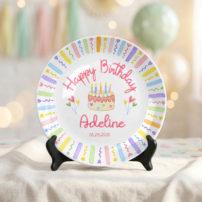 Colorful Kids Birthday Cake Custom Name Keepsake Personalized Birthday Plate Party Decor Gift P818HUN0