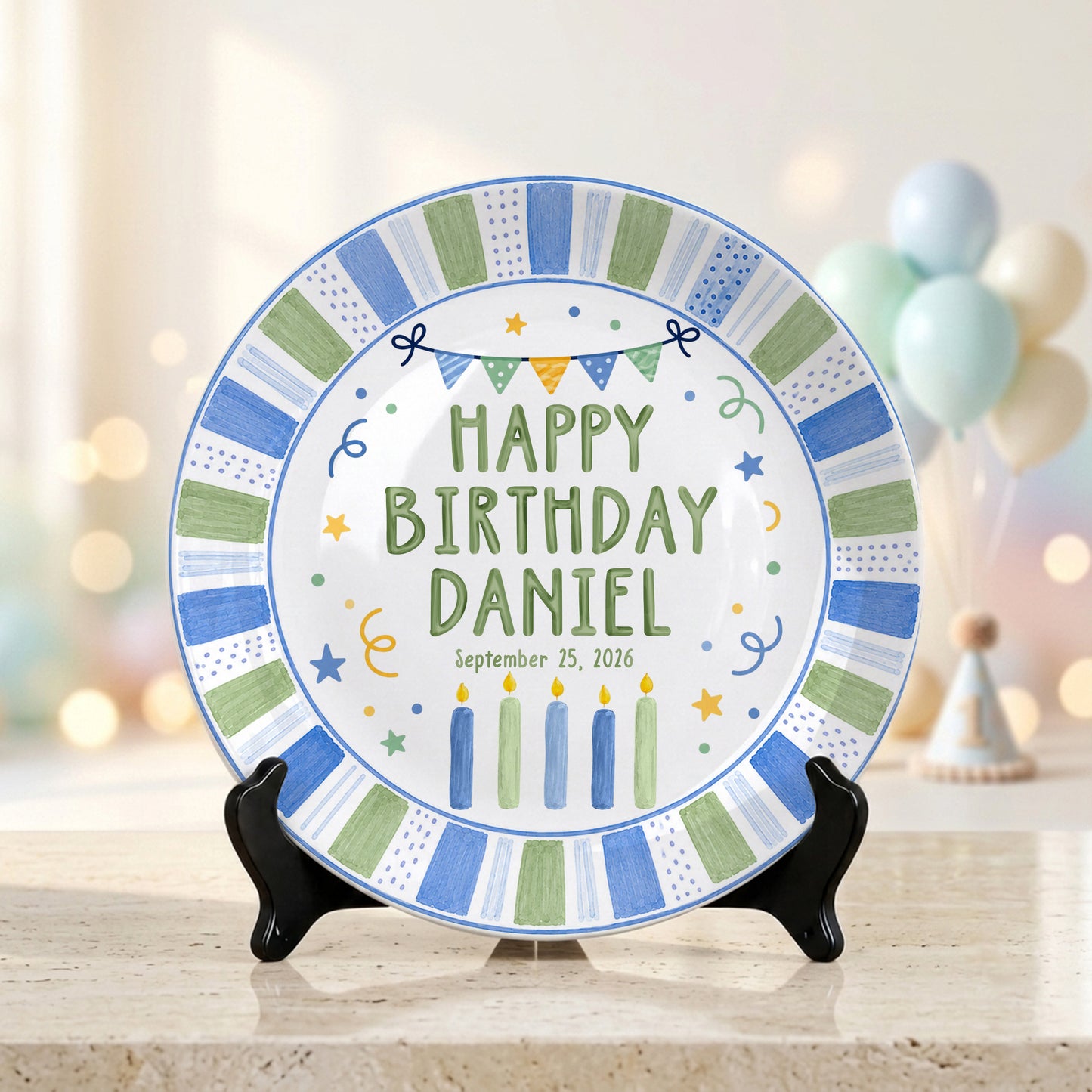 Pastel Candle Celebration Ceramic Keepsake Personalized Birthday Plate for Kids P728CF40