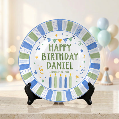 Pastel Candle Celebration Ceramic Keepsake Personalized Birthday Plate for Kids P728CF40