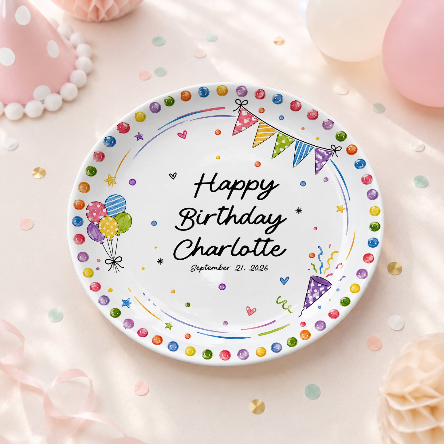 Colorful Party Border Personalized Birthday Plate P526I800