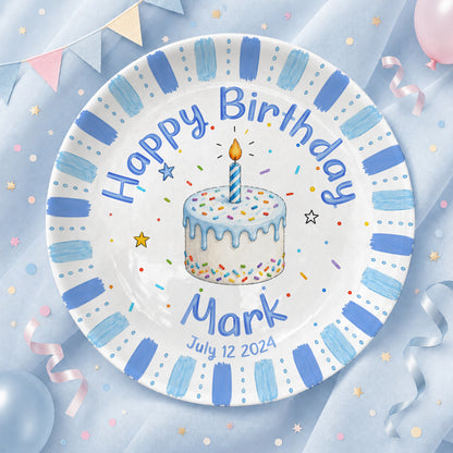 Blue Birthday Cake Keepsake Personalized Birthday Plate P7231E40