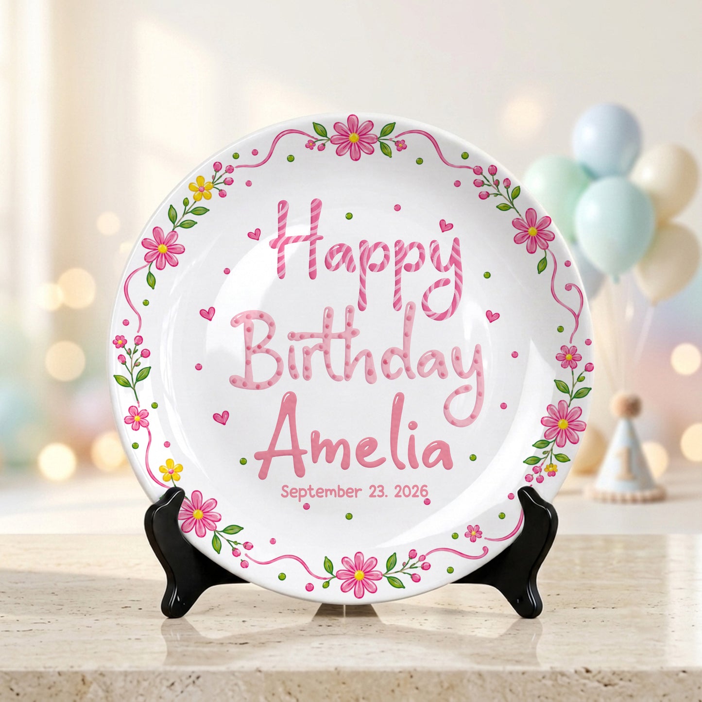 Floral Birthday Personalized Plate for Kids Custom Name Keepsake Gift P85DGR0
