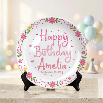 Floral Birthday Personalized Plate for Kids Custom Name Keepsake Gift P85DGR0