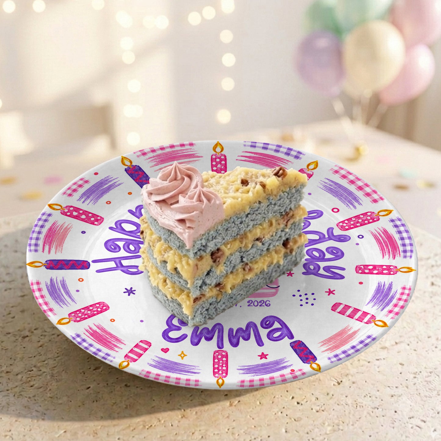 Pink Candle First Birthday Cake Keepsake Girl Personalized Birthday Plate P814VZB0