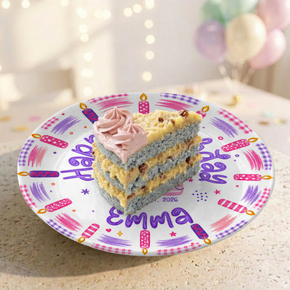 Pink Candle First Birthday Cake Keepsake Girl Personalized Birthday Plate P814VZB0