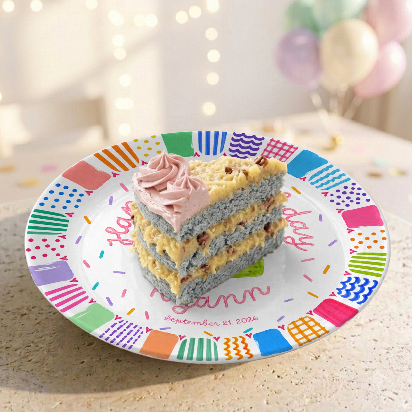 Colorful Happy Birthday Cake Keepsake Custom Name Personalized Birthday Plate P821LW10