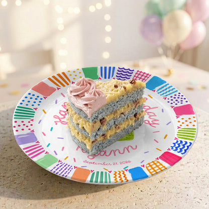 Colorful Happy Birthday Cake Keepsake Custom Name Personalized Birthday Plate P821LW10
